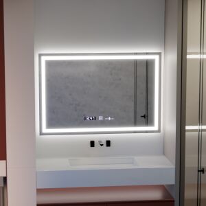 Verite MotionGlow Marcello LED-Spiegel 120x80cm mit Antibeschlagsystem, Uhr und Thermometer im Badezimmer - Spiegel