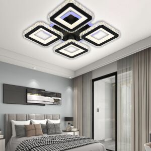 Żyrandol LED z pilotem i kryształem LEILA RGB 79 W, 4 kwadraty, zimne/ciepłe/neutralne światło, ściemnialny, błyszczący chrom czarny 137654480 - Dom i ogród