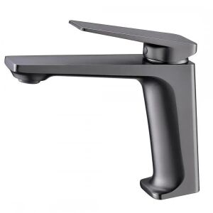 Alessandro Design graphitgraue Badarmatur - WC-Sitze, Duschkabine, Wasserhahn, Duschtür, Badezimmerschrank, Wäschekörbe und Brausegarnitur