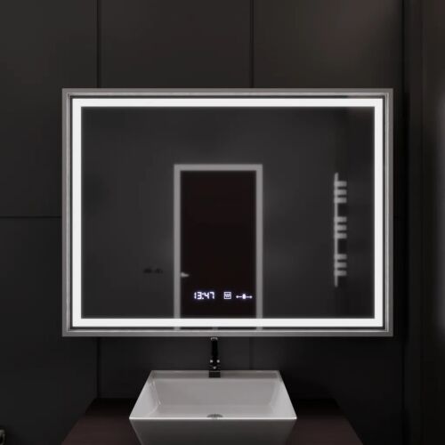 Oglinda LED Rectangulara, 120x80cm, Verite Imperial Silver Motion Glow Marcello, Sistem Dezaburire, Ceas & Termometru, Dimabila