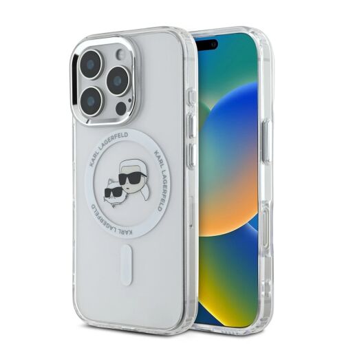 Karl Lagerfeld iPhone 16 Pro Max átlátszó MagSafe tok K&CH Heads dizájnnal - Karl Lagerfeld