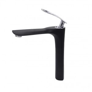 Schwarze Badarmatur, moderner Einhebel-Waschtischmischer - WC-Sitze, Duschkabine, Wasserhahn, Duschtür, Badezimmerschrank, Wäschekörbe und Brausegarnitur