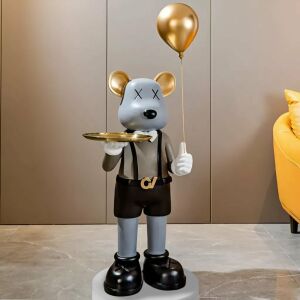 Statuie luxoasă urs din rășină cu balon auriu și tavă, decor modern pentru casă - Lămpi de podea