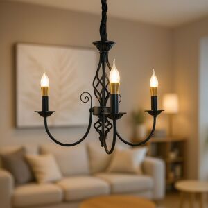 ВИНТИДЖ полилей, тип махало с рамена, ANJOU, кръгъл, 3xE14, метал, черен 137655293 - Лампи и осветление