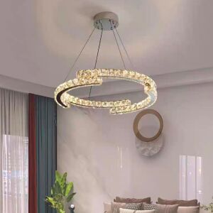 Żyrandol wiszący LED z pilotem i kryształem MIA Yonca, 39 W, 1 okrąg, światło zimne/ciepłe/neutralne, ściemnialny, chrom błyszczący 137655356 - Lampy i oświetlenie