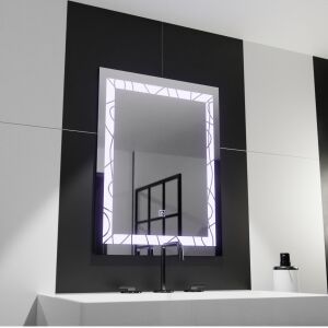 Oglindă LED dreptunghiulară 60x80cm cu ramă decorativă în baie - Mobilier de living