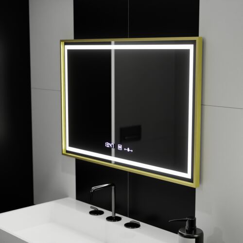 Oglindă LED Verite Royale Gold MotionGlow Marcello cu sistem anti-aburire, ceas și termometru
