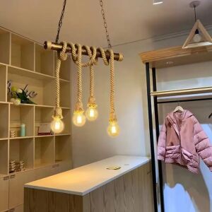 Vintage lanový luster PEDRO, 4 x E27, tmavé drevo 137655825 - Závesné lampy