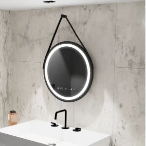 Oglindă LED Celeste Majeste Noir Eleve MotionGlow Marcello 60cm cu sistem anti-ceață, ceas și termometru în baie - Mobilier de living