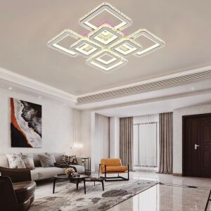 LED полилей с дистанционно управление и кристал LEILA 237W, 8 квадрата, Студена/Топла/Неутрална светлина, Димируем, Гланцово Хромирано Бяло 137656389 - Лампи и осветление