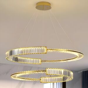 Závesný LED luster s diaľkovým ovládaním a krištáľom PRISM REGAL 200W, 2 kruhy, studené/teplé/neutrálne svetlo, stmievateľné, zlatá farba, nastaviteľná výška 137656471 - Lampy&osvetlenie