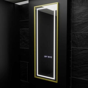 Prostokątne lustro LED Elena Marcello z czujnikiem radarowym, funkcją przeciwmgielną, zegarem i ściemniaczem - Meble do salonu