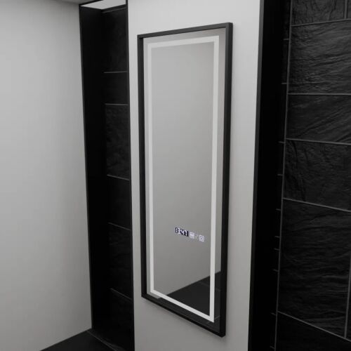 Bianca Marcello rechteckiger LED-Spiegel 60x150cm mit Radarsensor, Antibeschlag, Uhr und Thermometer im Badezimmer
