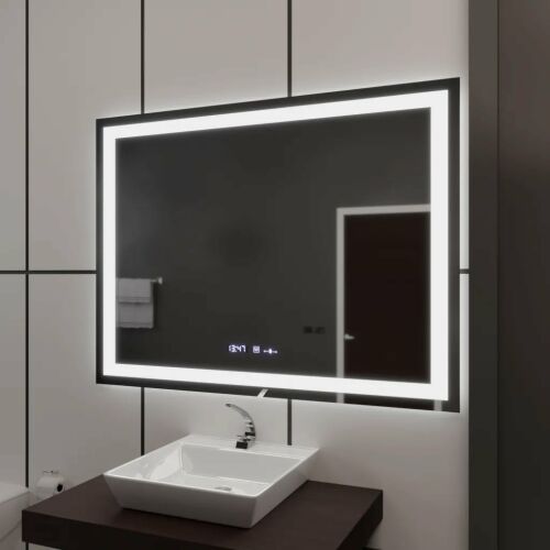 Oglinda LED Rectangulara, 100x75cm, Verite MotionGlow Marcello, Sistem Dezaburire, Ceas & Termometru, Dimabila