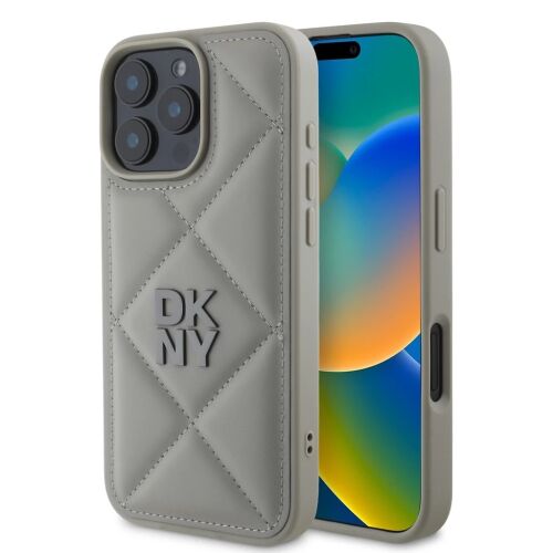 DKNY szürke steppelt PU bőr tok iPhone 16 Pro Max készülékhez - DKNY
