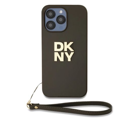DKNY barna PU bőr Stack Logo csuklópántos tok iPhone 14 Pro készülékhez - DKNY