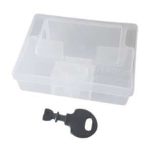 Átlátszó műanyag csalétek doboz kulccsal, 12 x 9,5 x 4,5 cm, 8912634 - Kártevőirtó