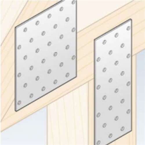 Összekötő lemez, horganyzott, 40 x 100 mm, 2 mm vastag, lyukakkal, fa szerkezetekhez