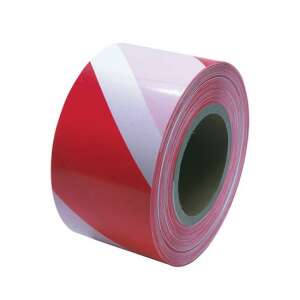 Piros-fehér csíkos figyelmeztető szalag, 70 mm széles, 500 m hosszú, GEKO márka - Jelölés & Figyelmeztetés