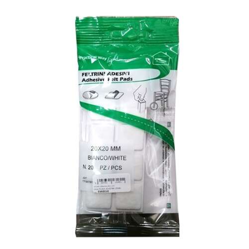 20 db-os 20x20 mm fehér öntapadós filc alátét bútorlábakhoz, védi a padlót a karcolásoktól