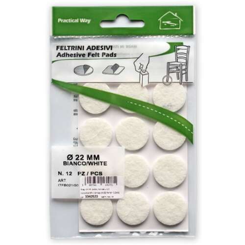 12 db 22 mm-es fehér öntapadó filc alátét, Practical Way márka, bútorokhoz, padlóvédő