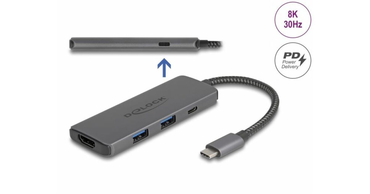 DeLOCK 87804 dokkoló állomás és port replikátor Vezetékes USB 3.2 Gen 1 (3.1 Gen 1) Type-C Szürke 173774826