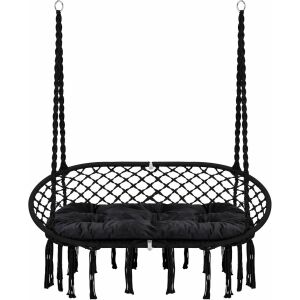 Pepita fekete kétszemélyes makramé függőszék párnával, izolált - Pepita