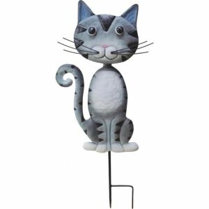 Kerti dekoráció, MagicHome, macska, karóval, fém, szürke, 25,5x3,5x61 cm
