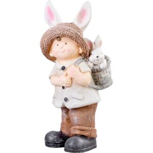 Kerti dekoráció, MagicHome, kerámia, fiú nyuszival, 23,5x18x48 cm