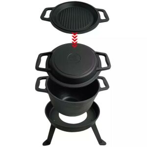 Kinghoff KH 1733 öntöttvas főzőedény 3in1, grillezőlappal, Hunter, 8 literes, fekete 137717345 - Kinghoff
