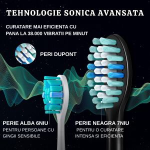 Udefine Sonic elektromos fogkefe, IPX7, 5 üzemmód, 3 intenzitási szint, 3 DuPont fej, vezeték nélküli töltés, intelligens időzítő, felnőtteknek és 8+ éves gyermekeknek, rakéta alakú dizájn