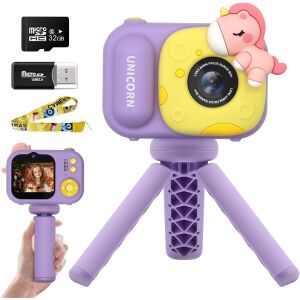 Gyerek fényképezőgép, Állvány, 32GB SD kártya 1080P HD, 48 millió pixel, 2.4 inch, 600 mAh, Lila