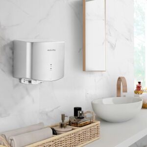 Elektromos kézszárító, automatikus infravörös érzékelővel, fali, 1200 W, meleg/hideg levegő, ABS, ezüst, fürdőszobába, otthoni és kereskedelmi használatra