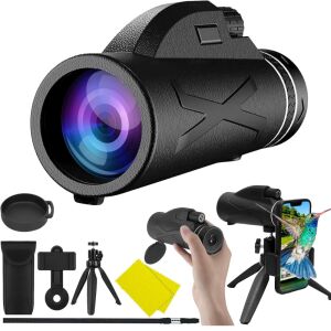 Zestaw teleskopu monokularowego 10x40 ze statywem, adapterem do telefonu, futerałem i ściereczką do czyszczenia - Teleskop