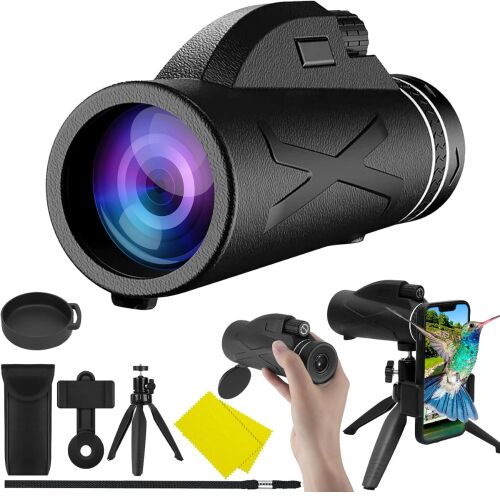 10x40 Monokular-Teleskop-Set mit Stativ, Telefonadapter, Tragetasche und Reinigungstuch