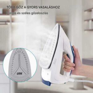 Calcator cu generator de abur WINNING STAR ST-6128 în uz, arătând talpa și distribuția aburului - Stații de aburi