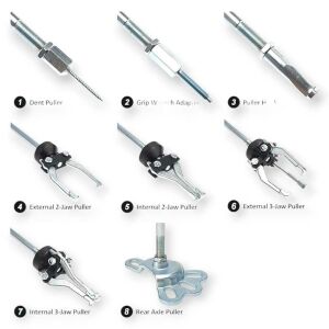 Príslušenstvo k súprave sťahovákov ložísk Haina MG50139A: vyťahovač preliačin, 2-čeľusťové, 3-čeľusťové sťahováky - Sťahováky na ložiská