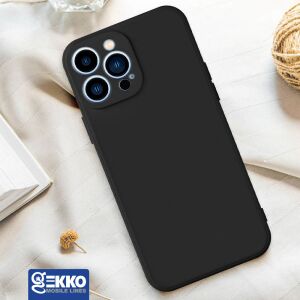 IPhone 15 Pro tok - matt, ultravékony, szilikon gélből készült, kamerakivágásokkal, 0,3 mm, ujjlenyomat-taszító, Gekko, fekete