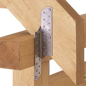 Szelemen-szarufa összekötő 200 x 32 / 2 mm bal 3254237 összekötő lemez fa gerendákhoz, fém, telepítési példa - Összekötő lemez