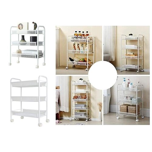 Kerekes fém polc 4 kampóval, fehér fém gurulós kocsi felhasználási példák