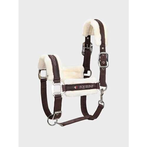 Equiline Tom Ecowool ló kötőfék, barna fehér polár béléssel