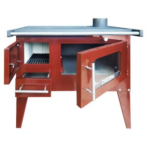 Zvezda Narodna E Barna fatüzelésű kályha sütővel, nyitott ajtókkal - Kályha