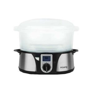 Gőzfőző H.Koenig, VAP12, 1000 W, automata leállítás, időzítő, kompakt tárolás, túlmelegedés elleni védelem, időzítő 60 perc, 3 kosár, rizsestál, 12 l, rozsdamentes ház, fekete