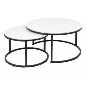 Ferrante Kerek Márvány Hatású Kerámia Dohányzóasztal Szett Fehér/Fekete