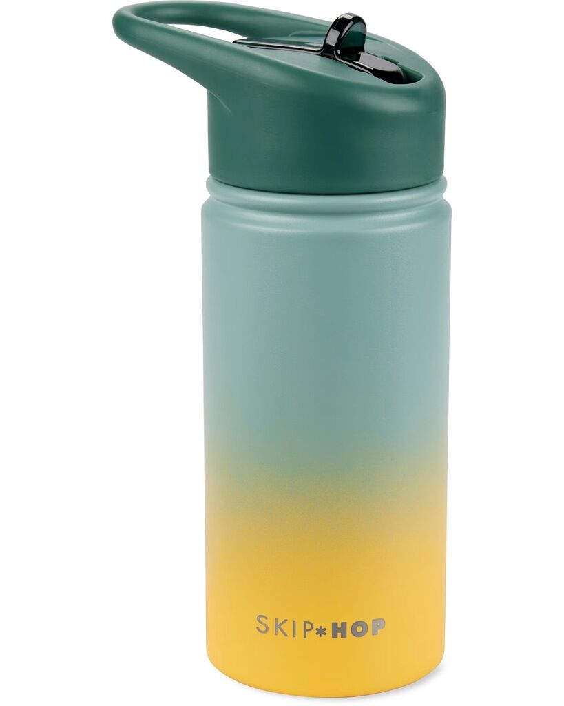 E-shop SKIP HOP Nerezová fľaša so slamkou - ombré zelená, 450ml
