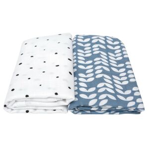 MOTHERHOOD Premium Muslin Swaddle Blankets, Blue Classics, 2-pack, 100x120 cm - Diapering