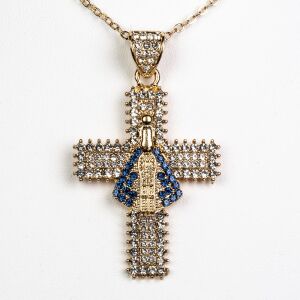 Emporia® Arany Tónusú Kereszt Nyaklánc - Kék és Fehér Kristályokkal 137760898 - Emporia