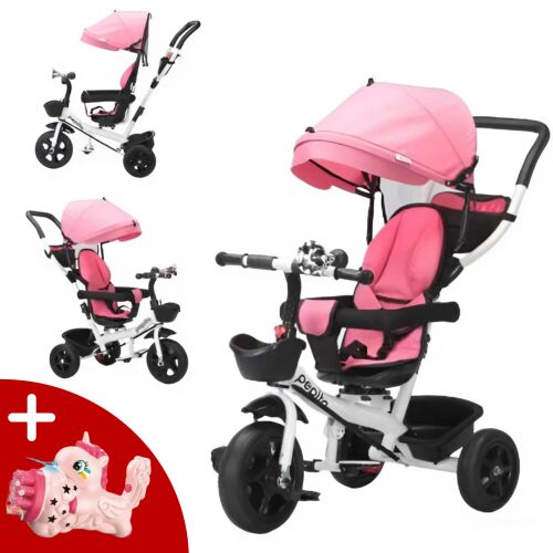Pepita pink 360 degree rotating tricycle with bubble blower gift