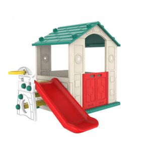 3 az 1-ben kerti ház gyerekeknek, kék tetővel + csúszdával + kosárlabdával - piros 137775181 - Játszóház
