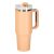 Pink stainless steel thermal mug with handle and straw
